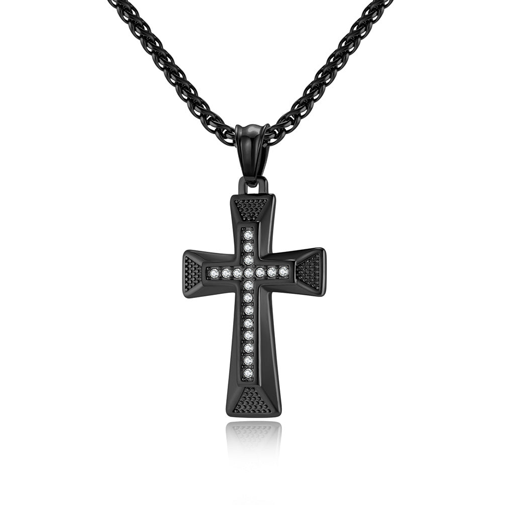 Cross-Border European And American Zircon Titanium Steel Cross Necklace