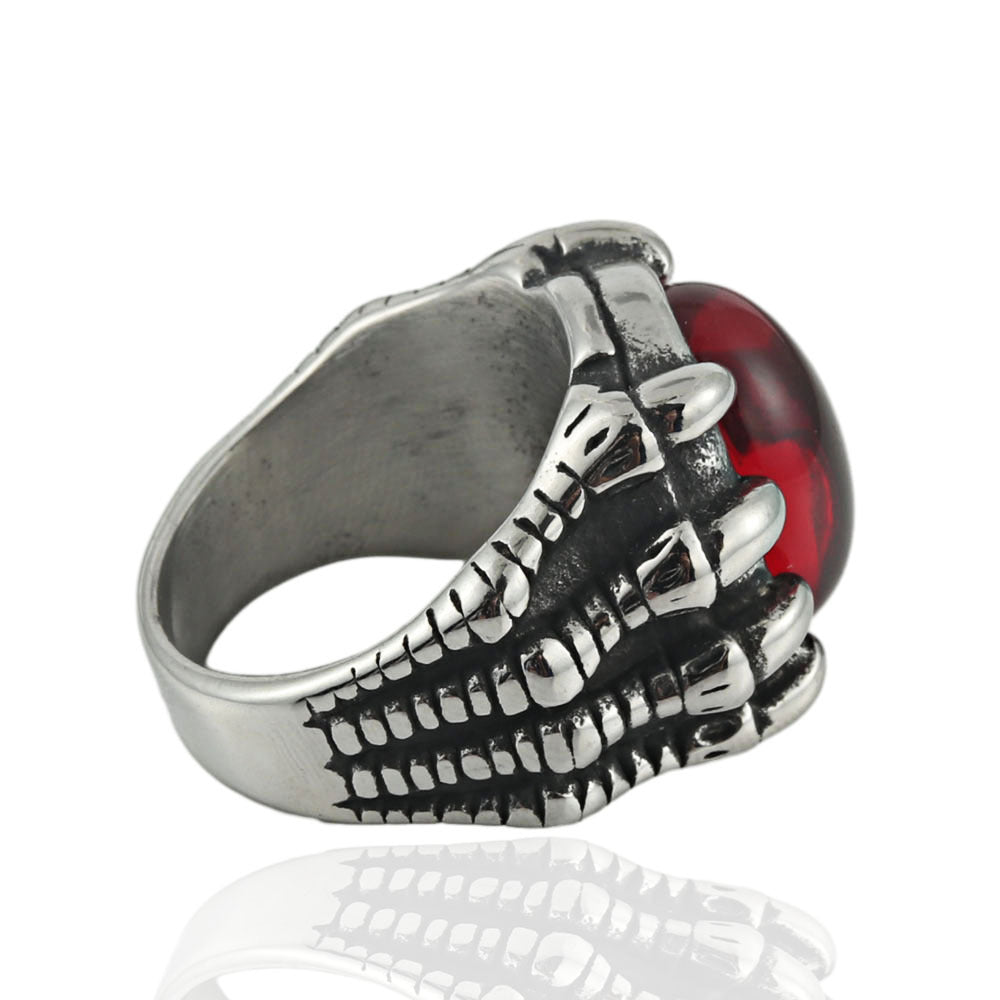 Punk Red Stone Titanium Steel Ring for Men - Stylish European and American Design with Red Crystal