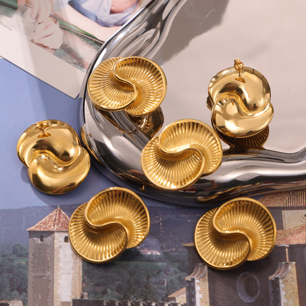 Spiral Texture Asymmetric Titanium Steel Stud Earrings