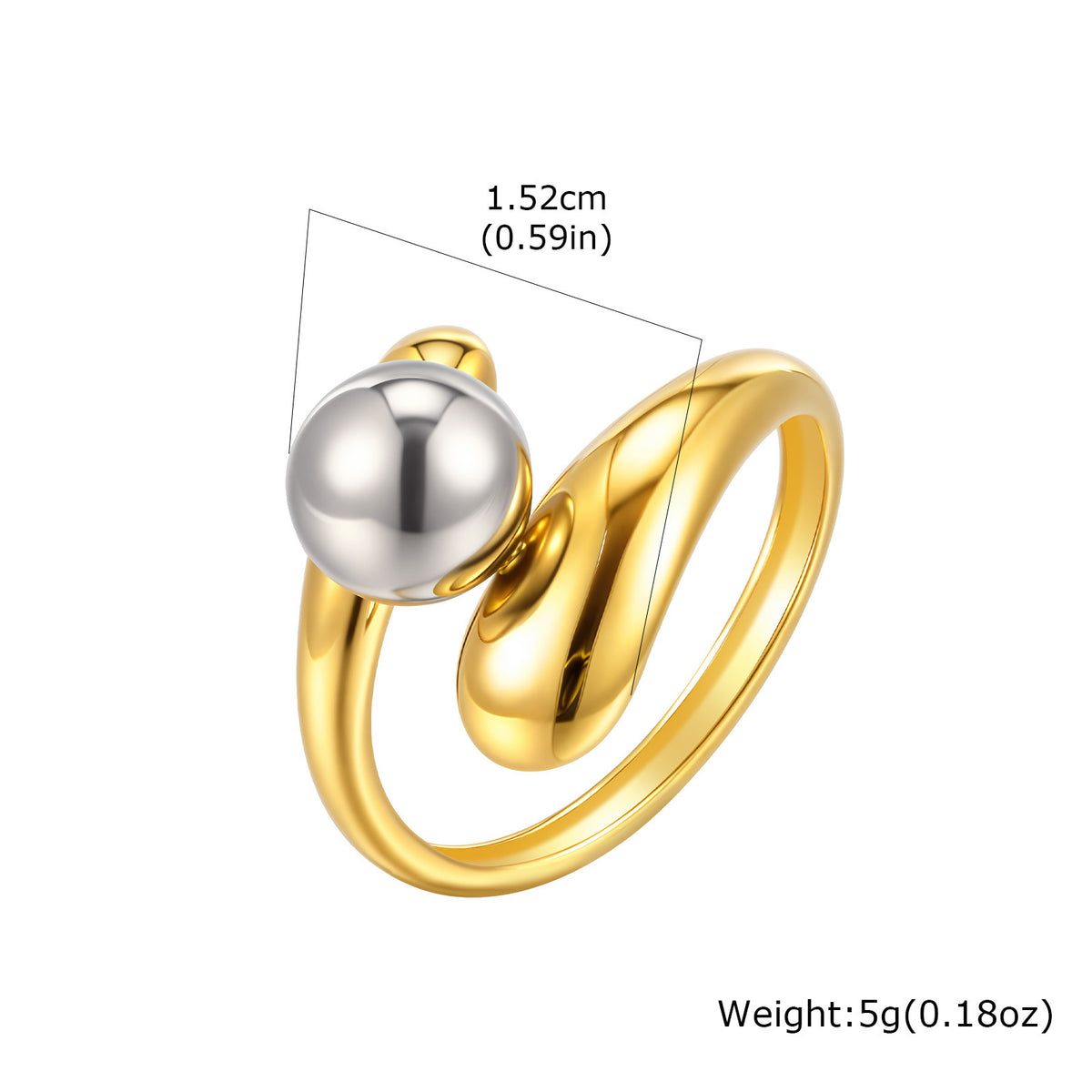 Stainless Steel Irregular Line Steel Ball Open Ring Gold