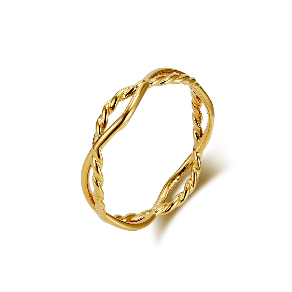 Planderful Titanium Steel Ring With Double Strand Braided Twist Geometric Winding Design For Women