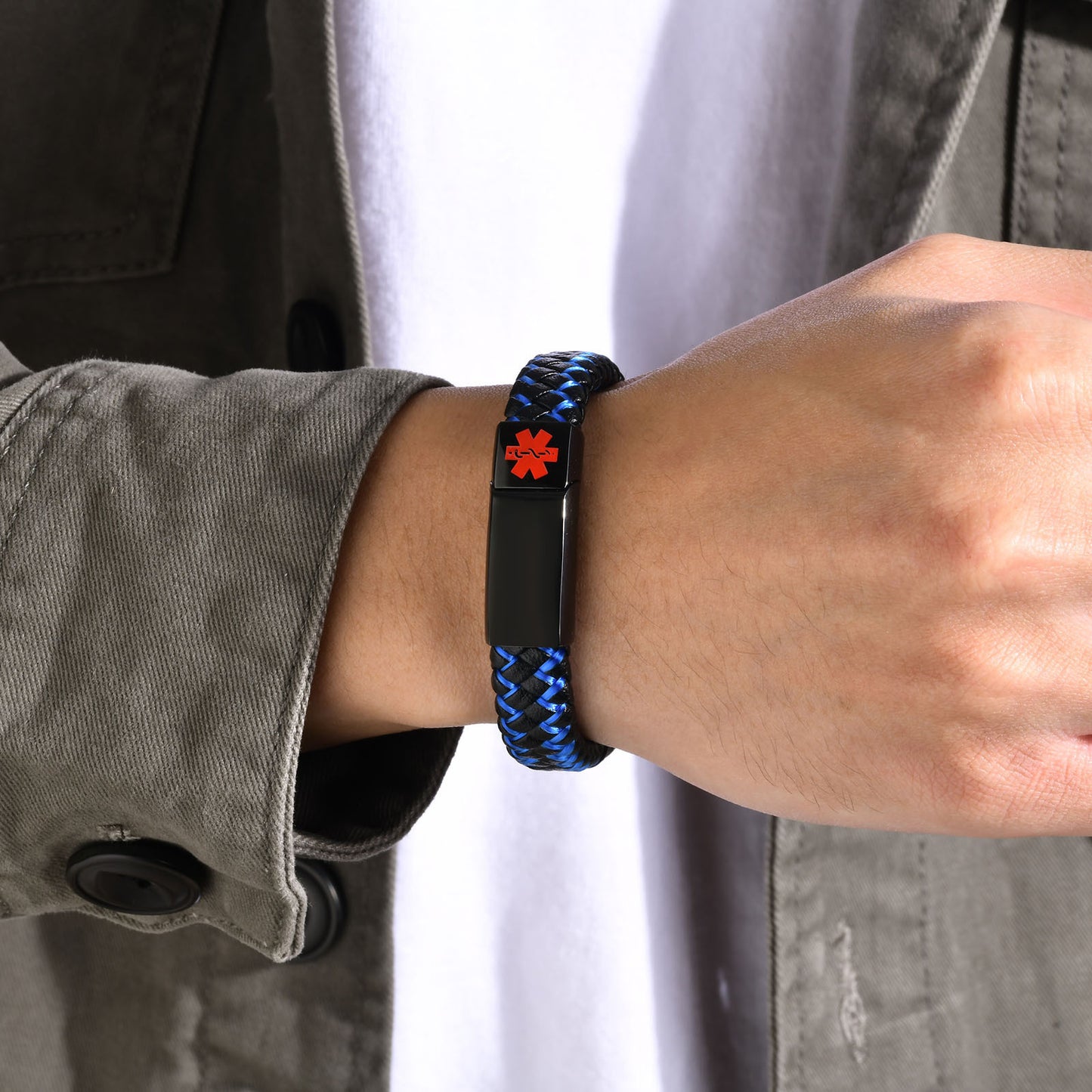 Stainless Steel Magnetic Buckle Red Medical Logo Bracelet for Men