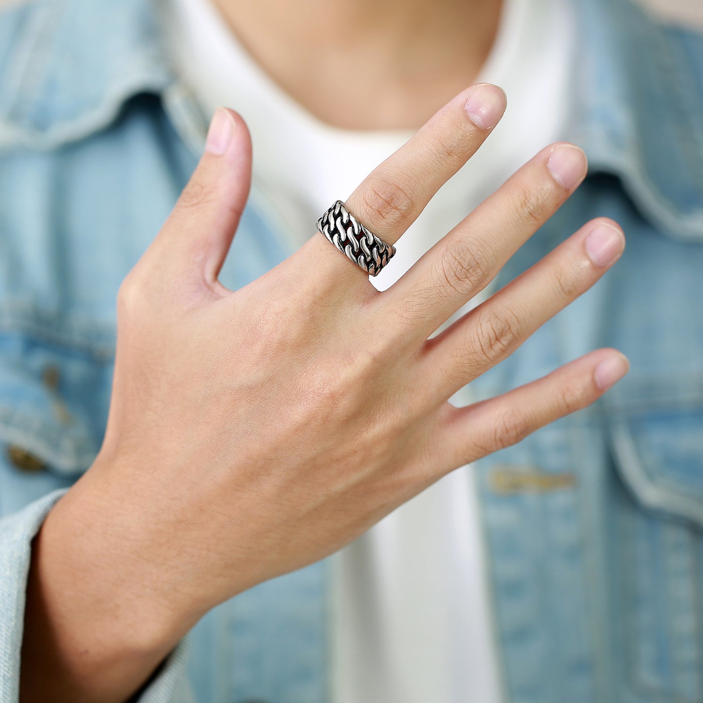 Stainless Steel Strap Ring Steel Ring Men's Retro Accessories