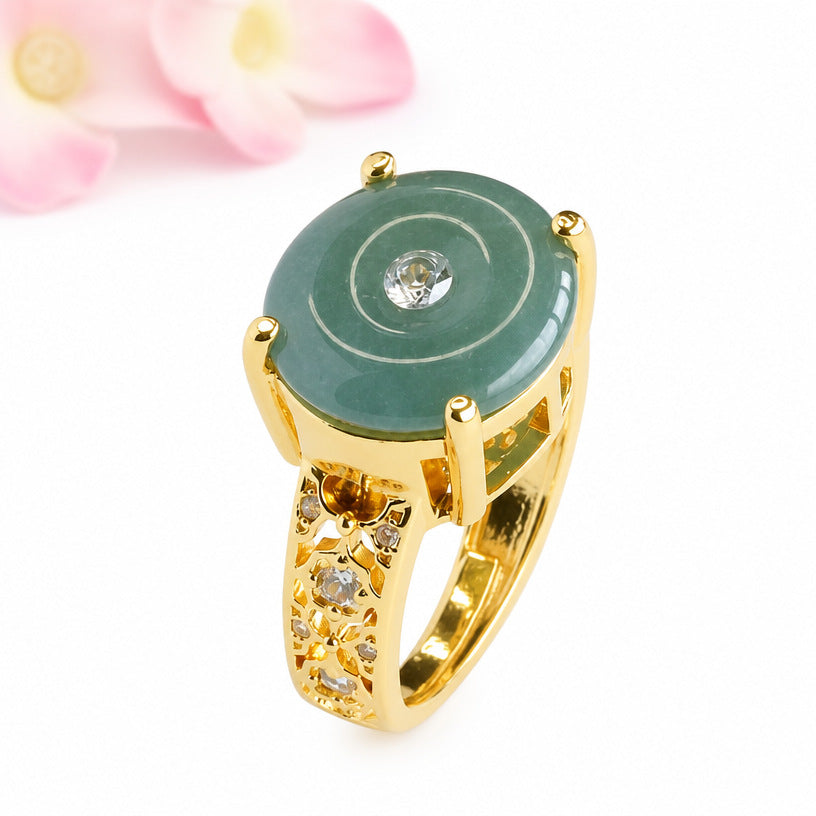 Blue-Water Jadeite Peace Buckle Ring