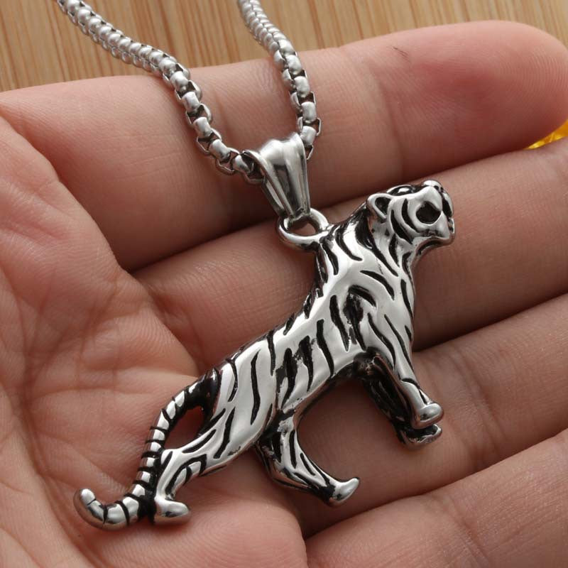 Titanium Steel Tiger Pendant Necklace - Punk Style Retro Beast Jewelry for Men