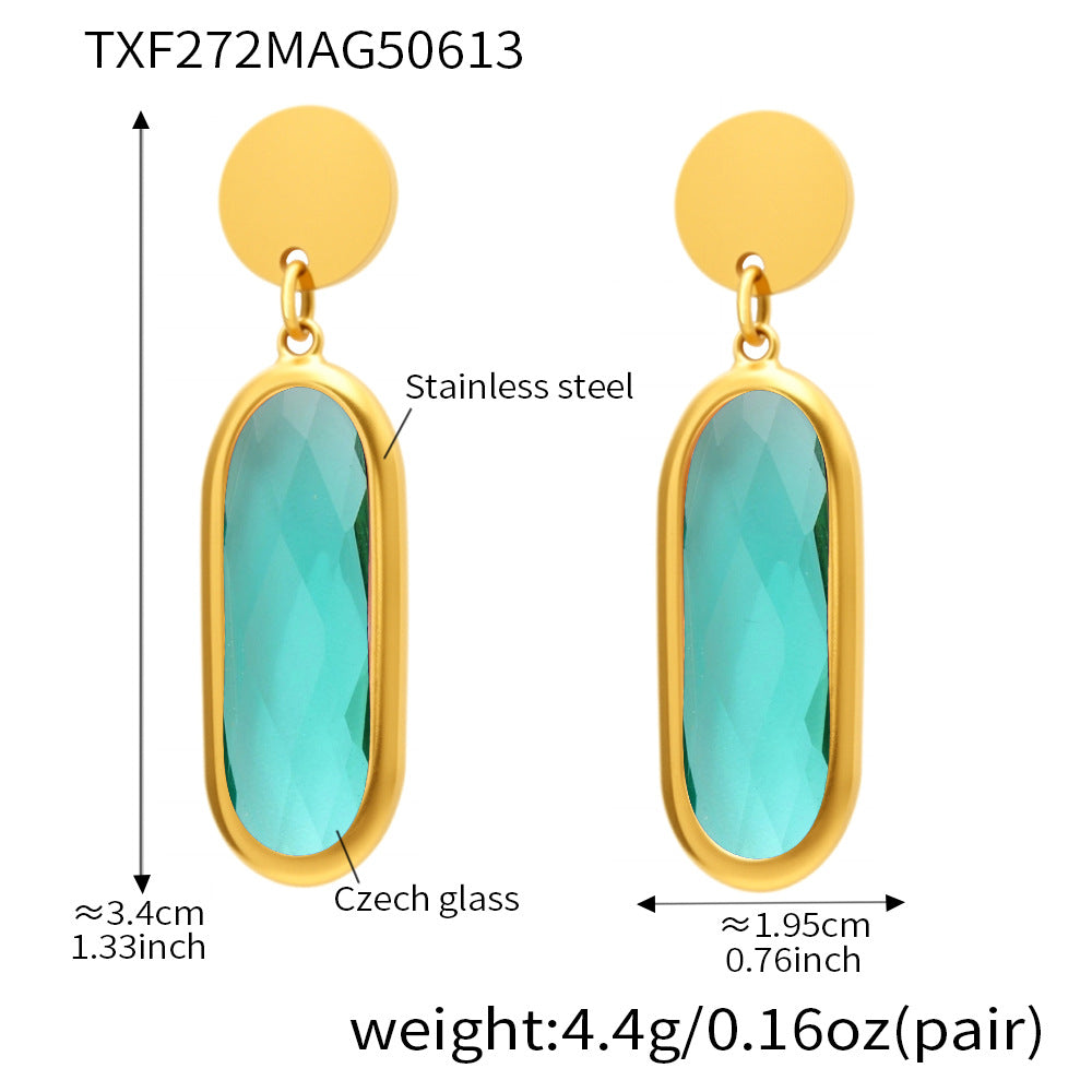 Planderful for Women Round Glass Earrings 18K Gold Plated