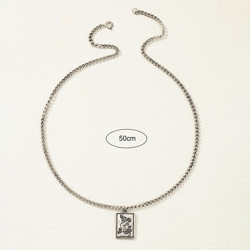Angel Square Pendant Chain Necklace with Hip-Hop Flair - Vienna Verve Collection