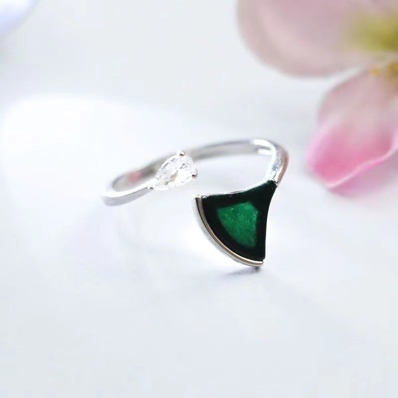 Sterling Silver Adjustable Green Jade Zircon Ring
