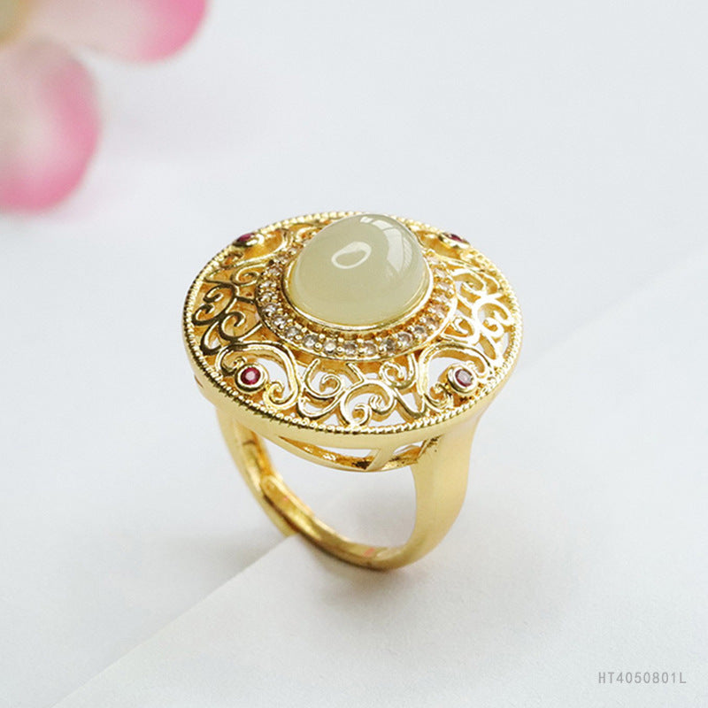 Qingshui Hetian Jade Ruyi Openwork Ring