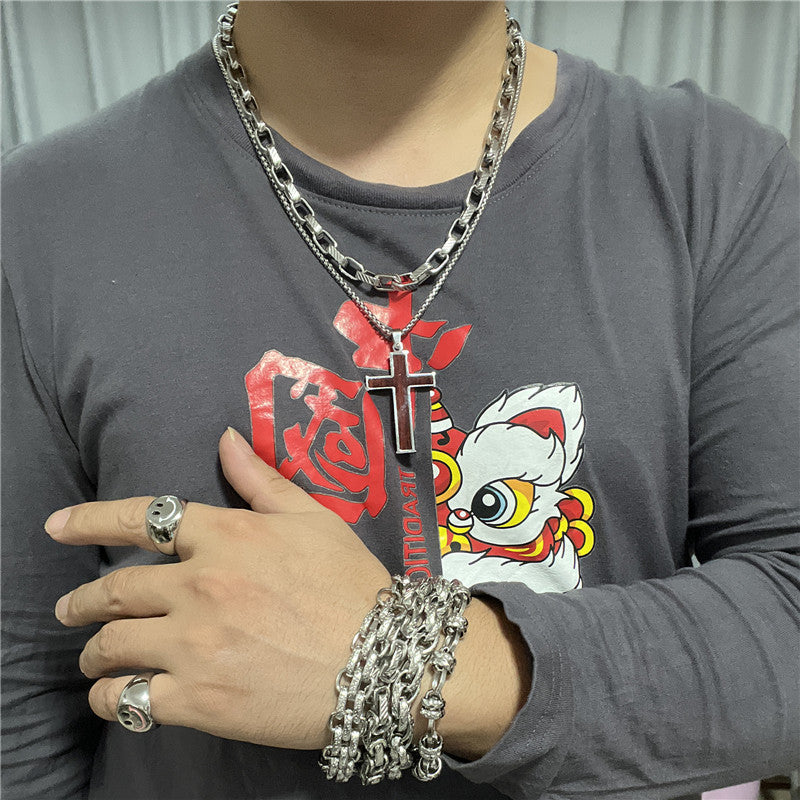 Men's Personalized Retro Titanium Steel Cross Pendant Necklace - Trendy Stainless Steel Design