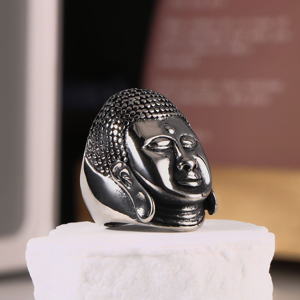 Chinese Buddha Head Titanium Ring For Men Size 7 To 12