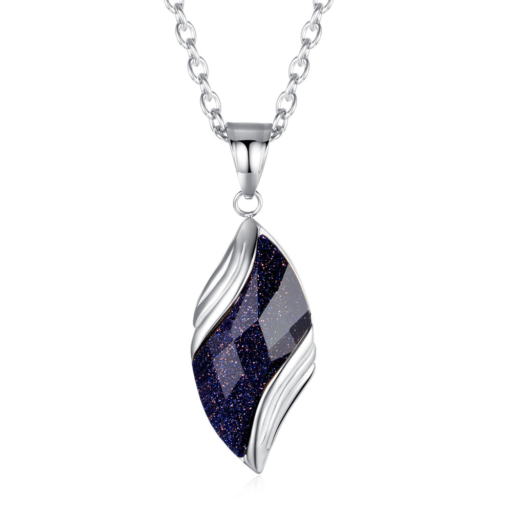 Planderful Blue Sandstone Necklace For Men With Leaf Pendant Titanium Steel Fade Resistant