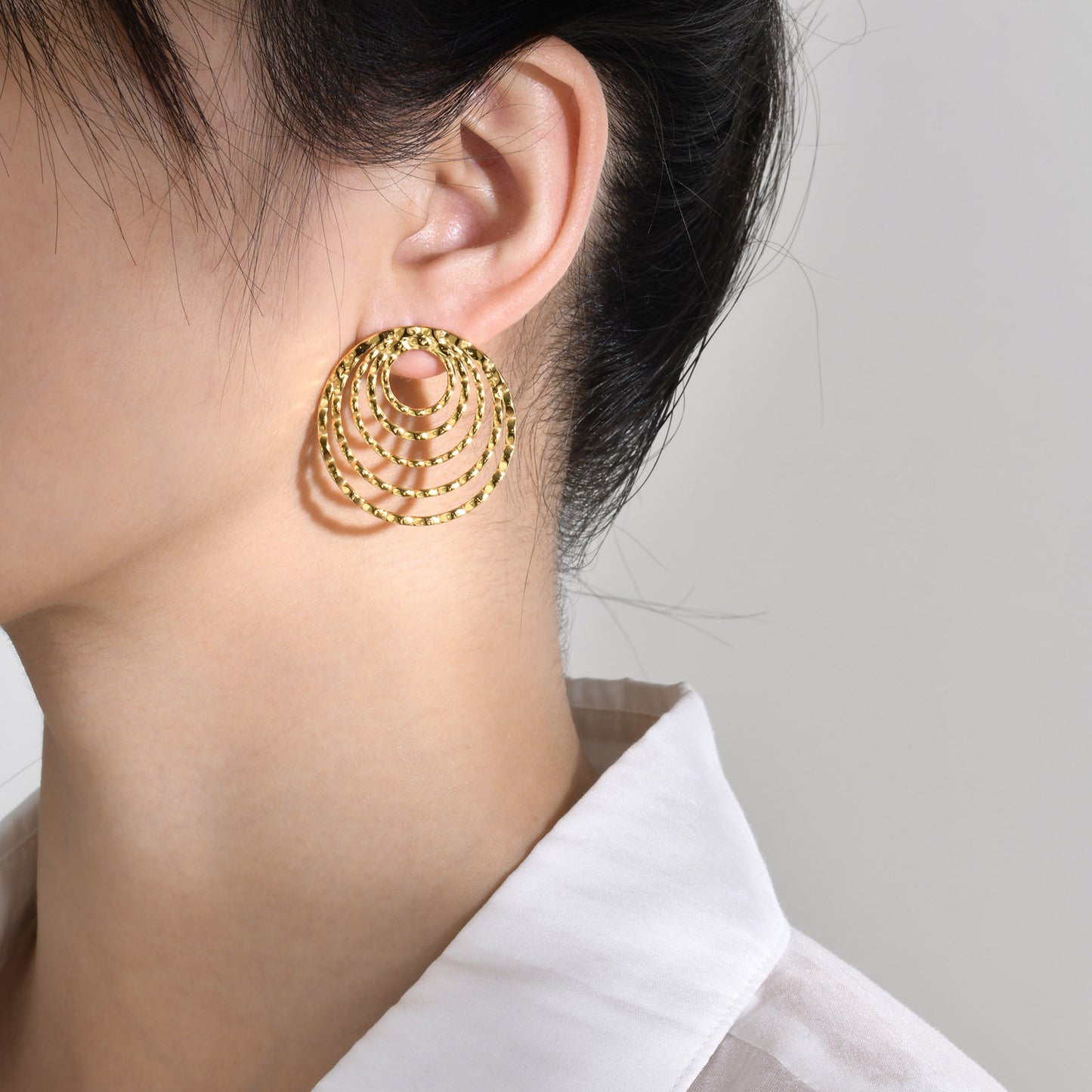 Cross-Border Stainless Steel Earrings Gold Five-Ring Oval Design