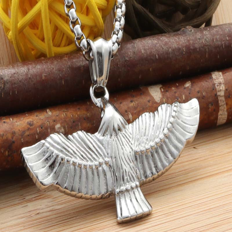 Personalized Titanium Steel Eagle Wing Necklace for Men - Retro Punk Style from Planderful