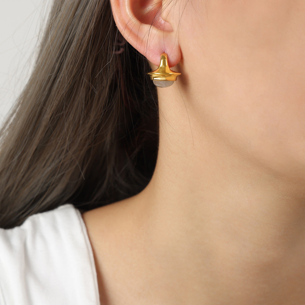 Golden Stone-Inlaid Titanium Steel Earrings by Planderful - Everyday Genie Collection
