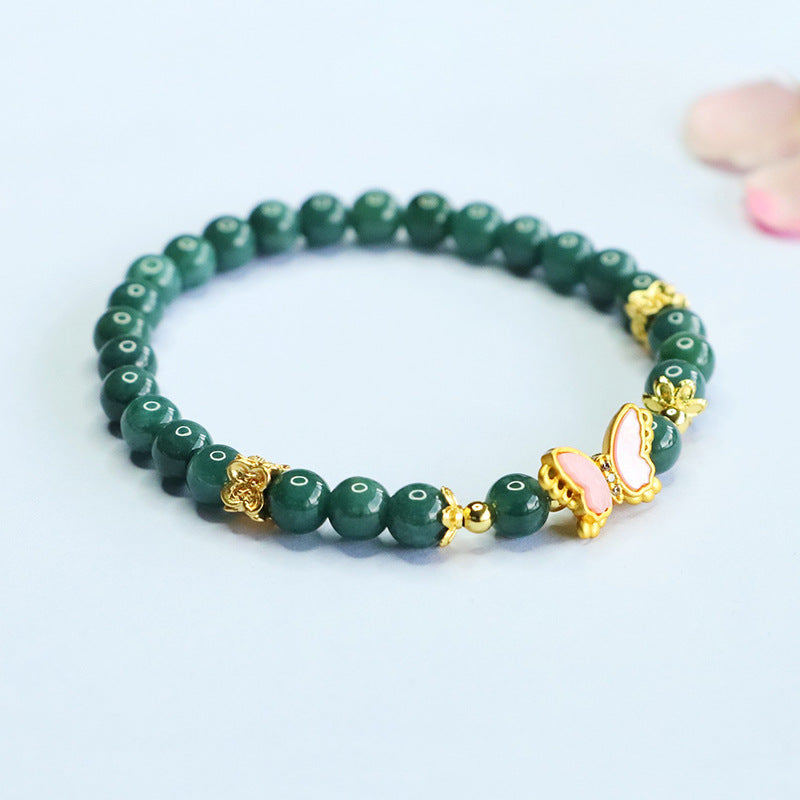 Blue Water Jadeite Butterfly-Wing Beaded Bracelet