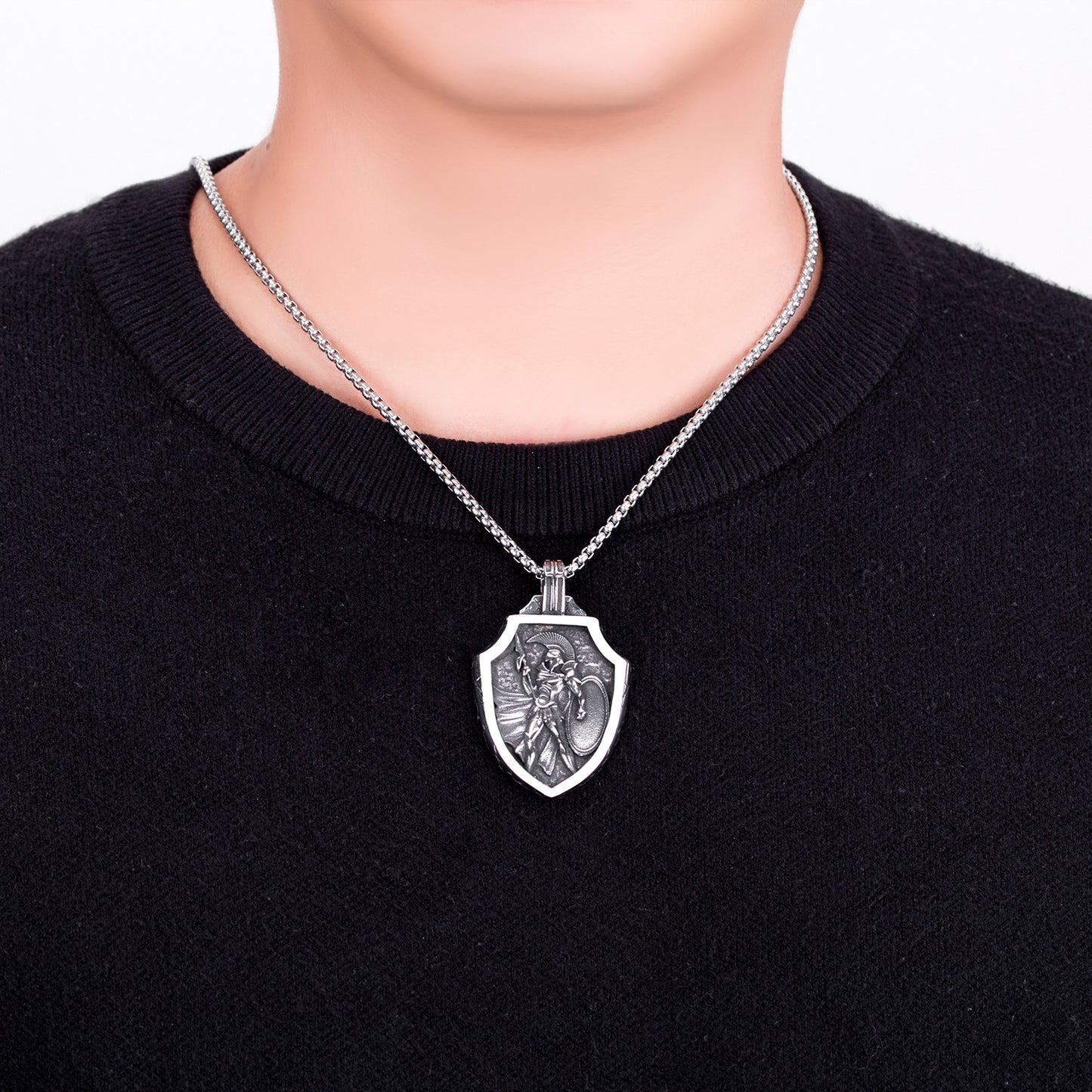 Steel Necklace - Vintage Angel Cross Shield