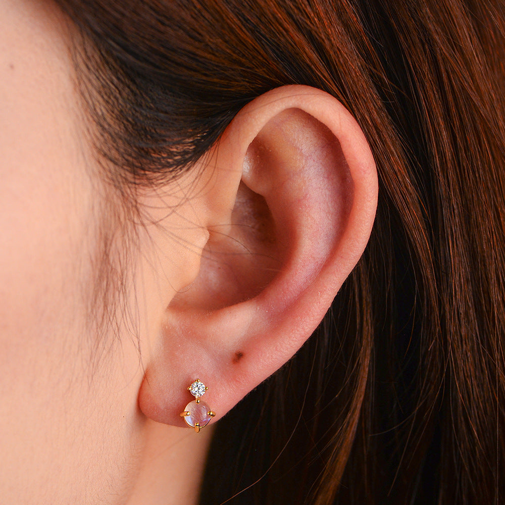 Planderful Moonstone Earrings Sterling Silver S925 For Women Natural Moonstone With Zircon Light Luxury Jewelry