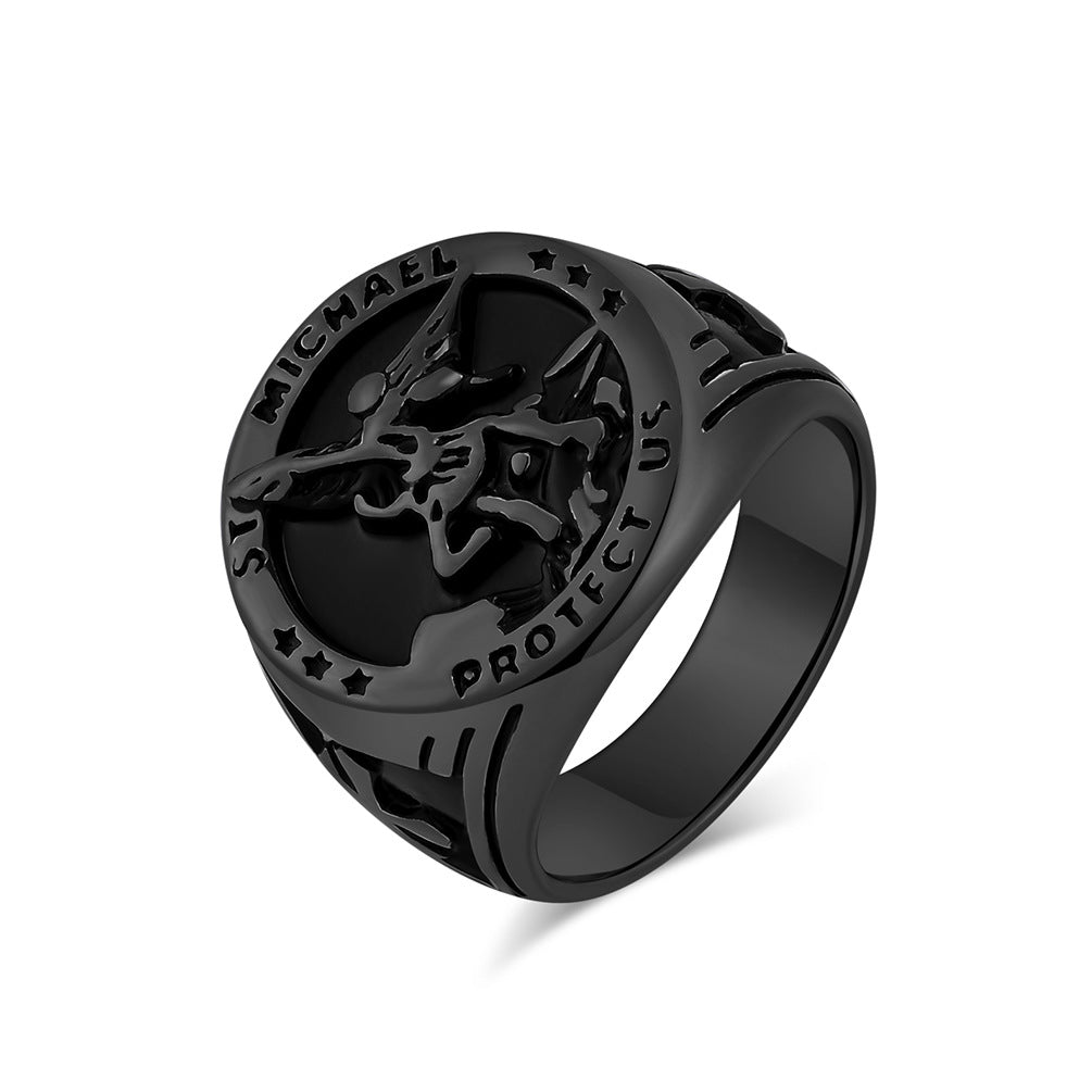 Cross-Border European And American Style Retro St. Michael's Archangel Titanium Steel Ring
