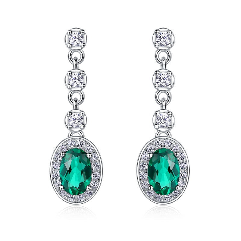 S925 Sterling Silver Lab-Grown Emerald Signature Stud Earrings