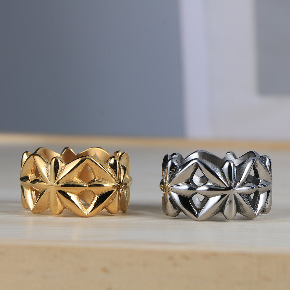 Men's Retro Punk Titanium Steel Ring with Hollow Design - Fashionable Statement Jewelry