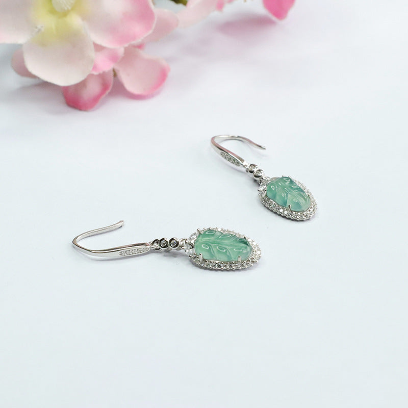 Icy Blue Jadeite Leaf 925 Silver Earrings