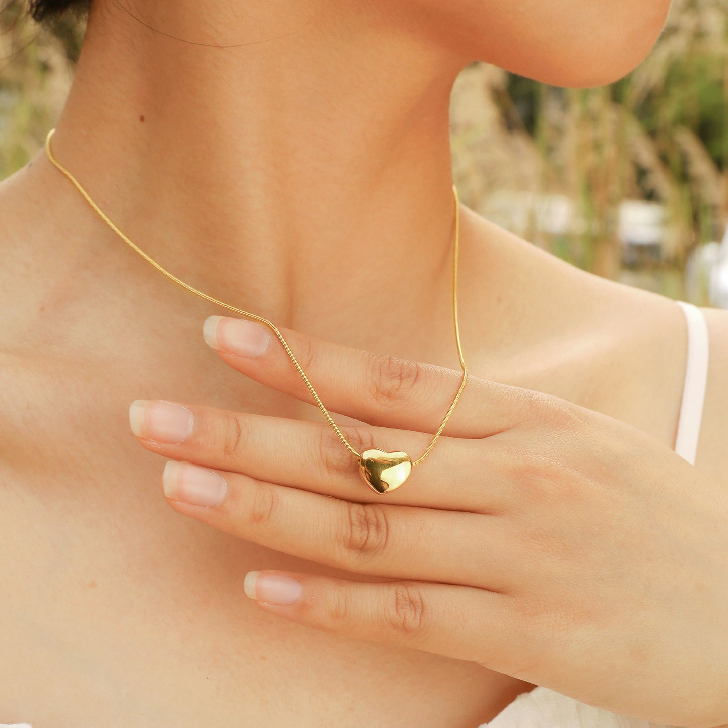 Necklaces Stainless Steel Round Snake Chain Heart Necklace Gold