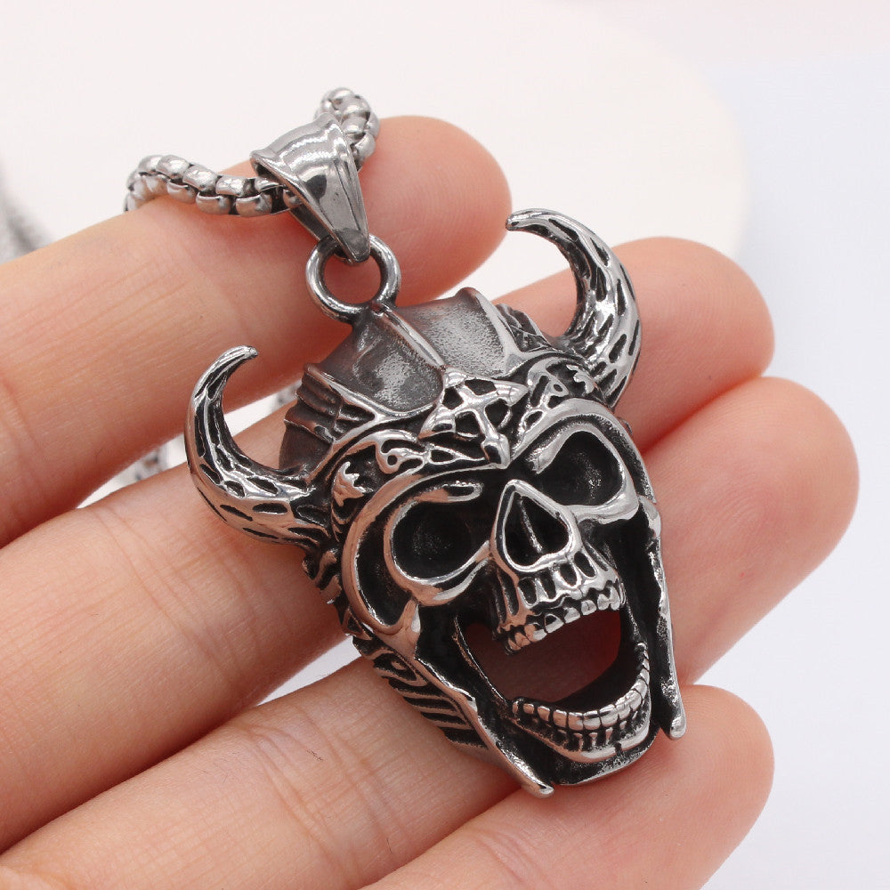 Thor Bull Skull Pendant Titanium Steel By Planderful Unisex Retro Protection Necklace