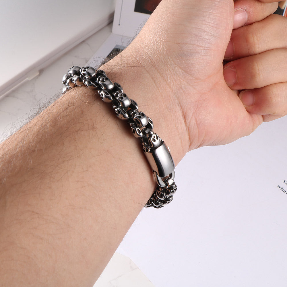 Retro Skull Titanium Steel Mens Bracelet Ghost Head