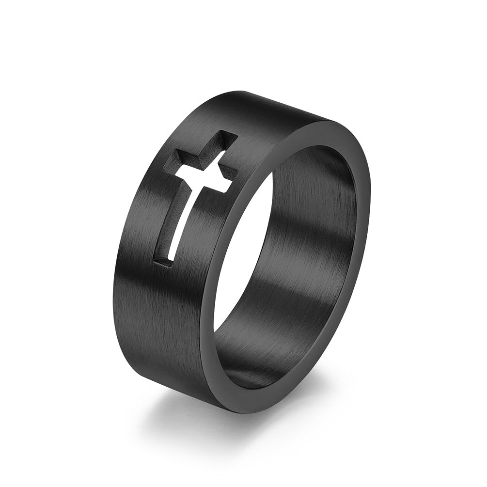 Stainless Steel Hollow Cross Rings for Couples' Proposals