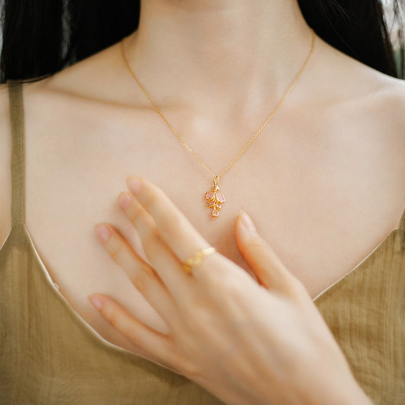 Enamel Pink Lilac Flower Sterling Silver Pendant