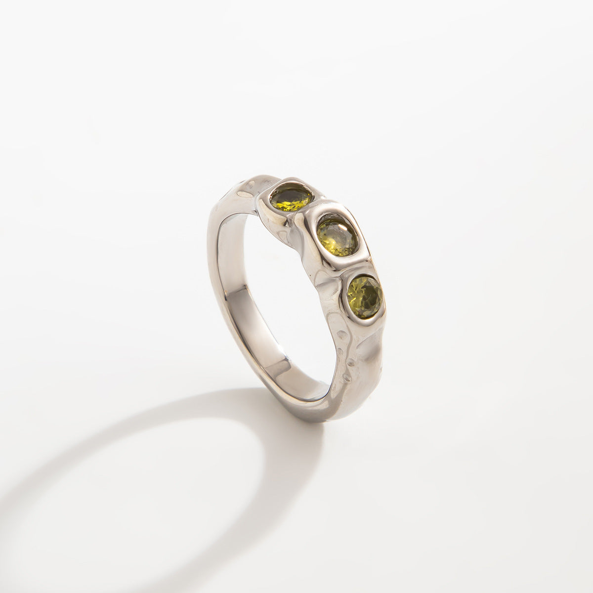 Planderful Stainless Steel Ring With Lava Texture And Zircon Inlays For Women Statement Jewelry