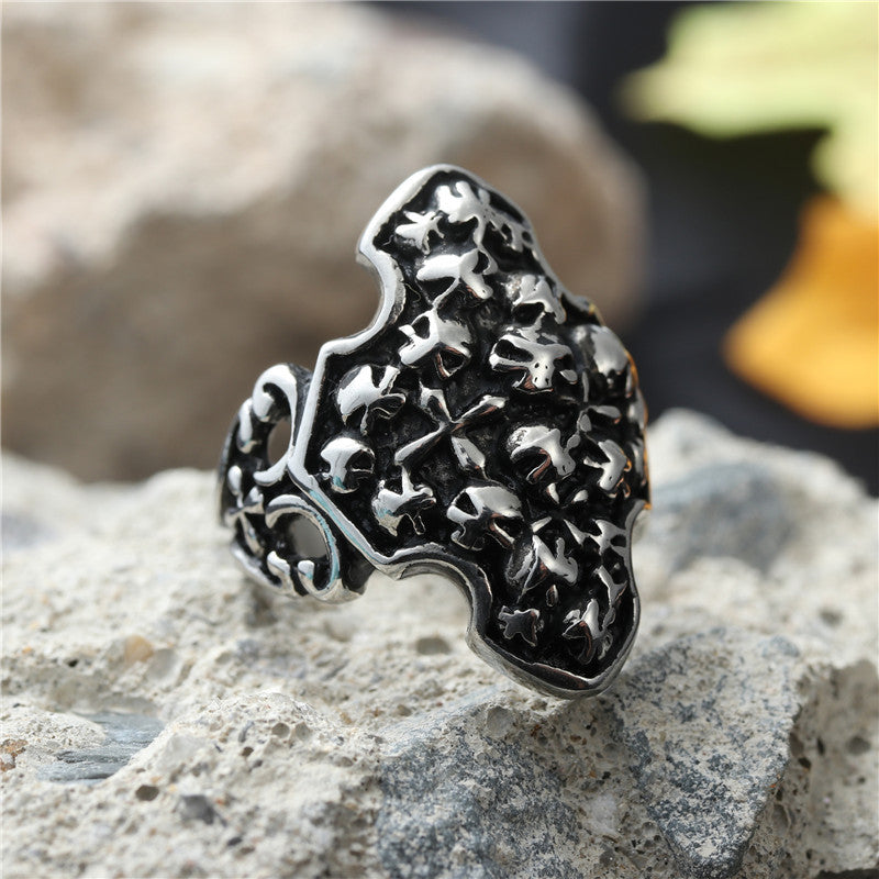 Titanium Steel Skull Cross Ring - Retro Hipster Punk Jewelry for Men