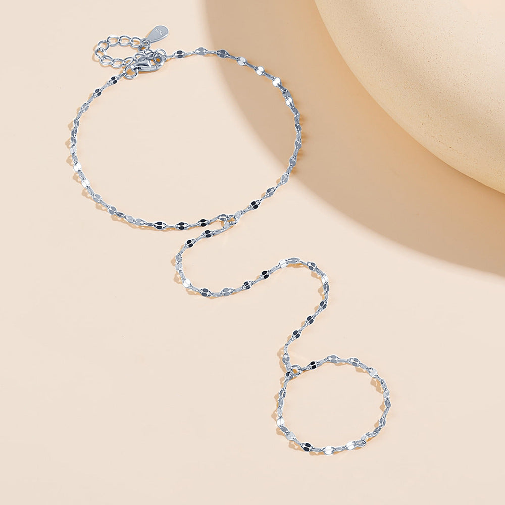 925 Silver Super Shiny Tile Chain Finger Cover Chain Bracelet