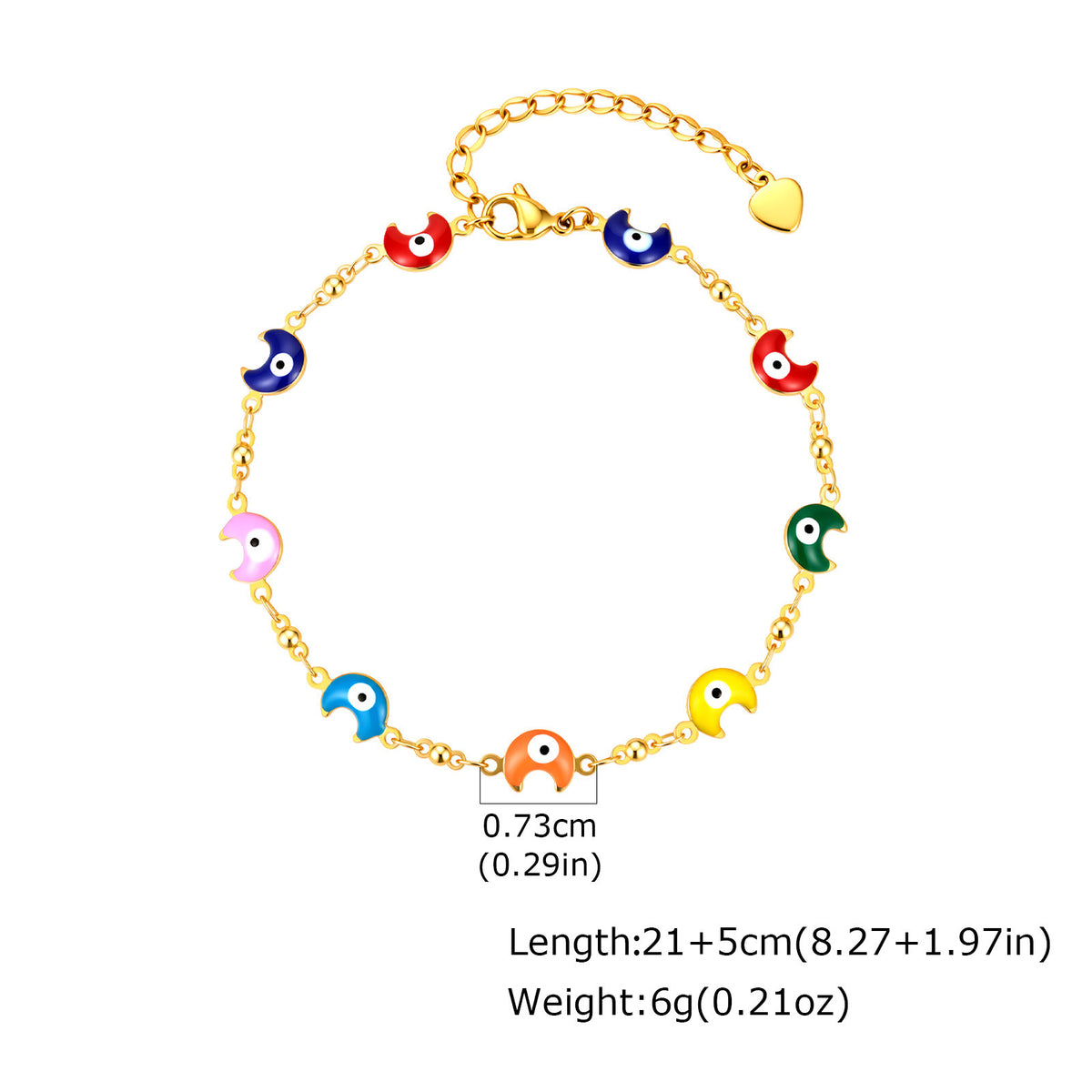 Stainless Steel Bead Chain Copper Epoxy Colored Moon Necklace