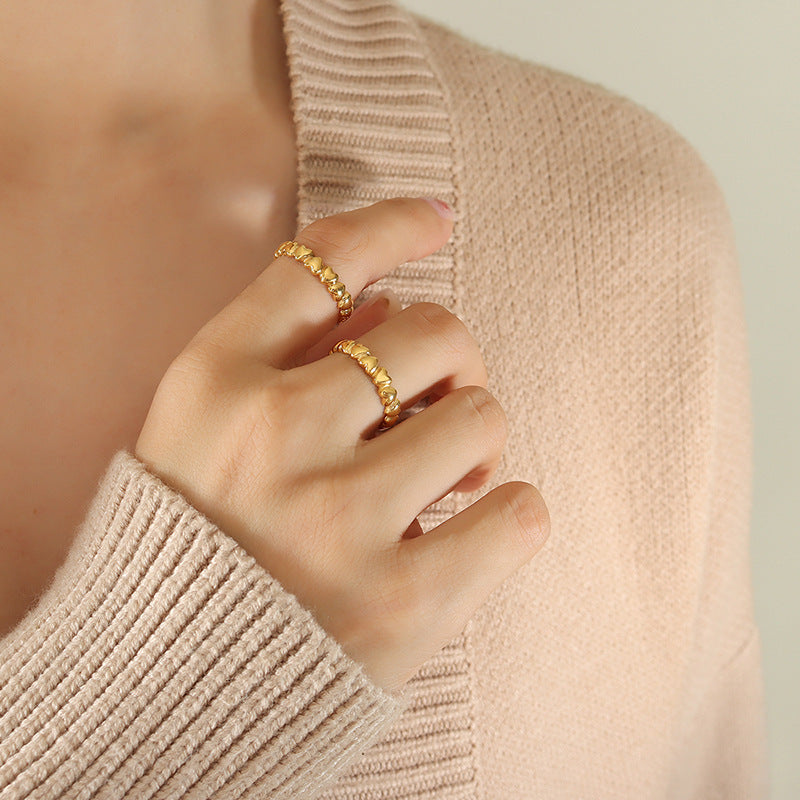 Peach Heart Love Adjustable Ring in Titanium Steel with 18k Gold Plating