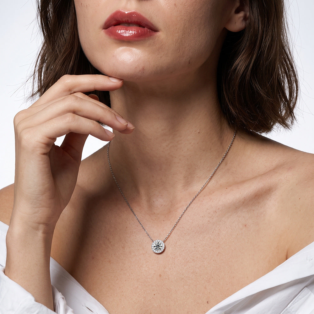S925 Sterling Silver 1 Carat 6.5mm Round Moissanite Pendant Necklace