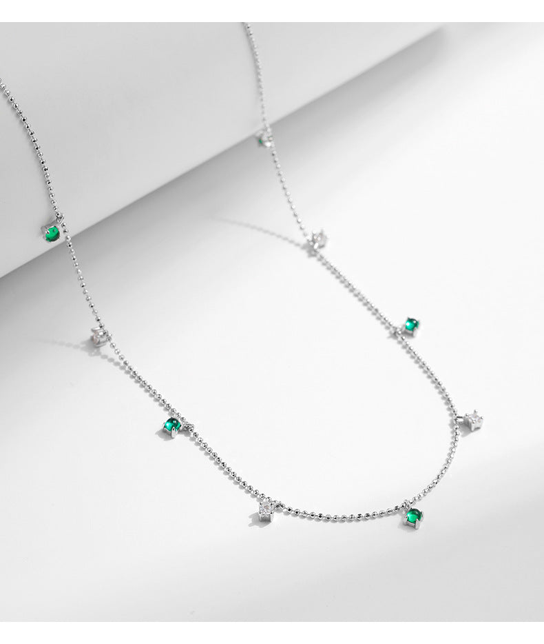 Elegant French Vintage Emerald Green Zircon Sterling Silver Necklace