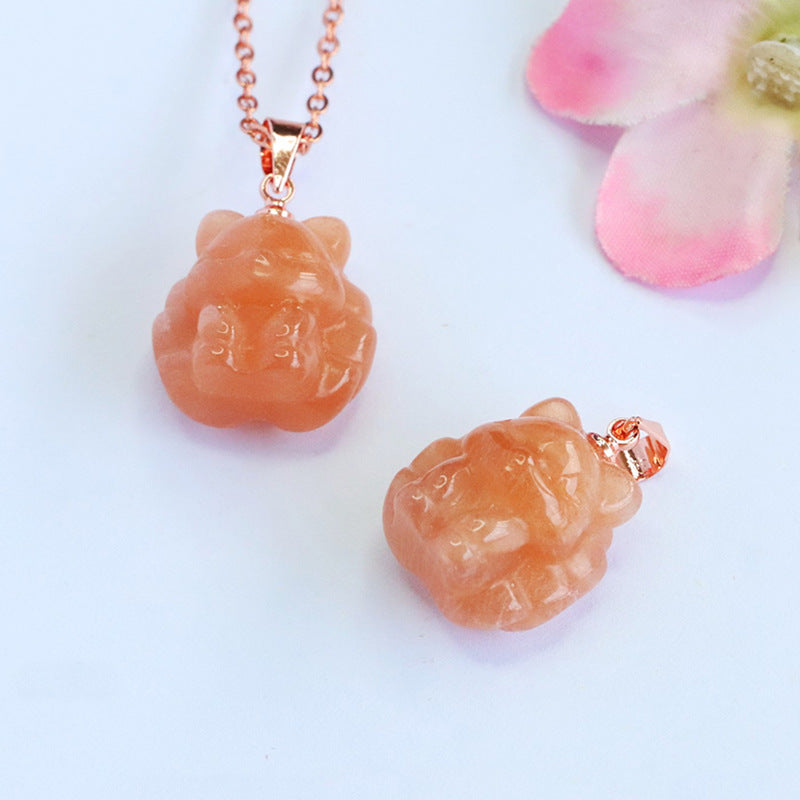 Orange Moonstone Nine-Tailed Fox Pendant — No Chain