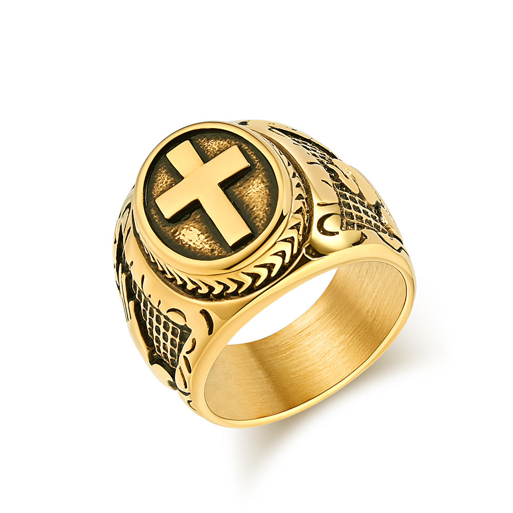 Literary And Retro Prayer Hand Cross Titanium Steel Ring
