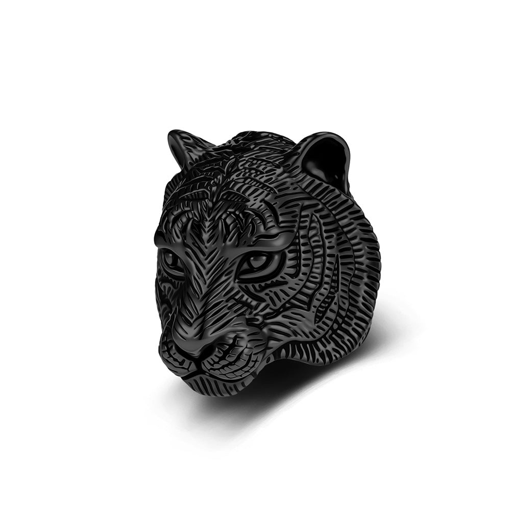 Tiger Head Ring Stainless Steel Gold-Plated Men's Punk