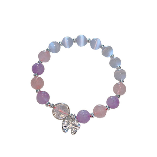 Fortune's Favor Sterling Silver Bracelet with Natural Pink Quartz, Lavender Amethyst, and Opal