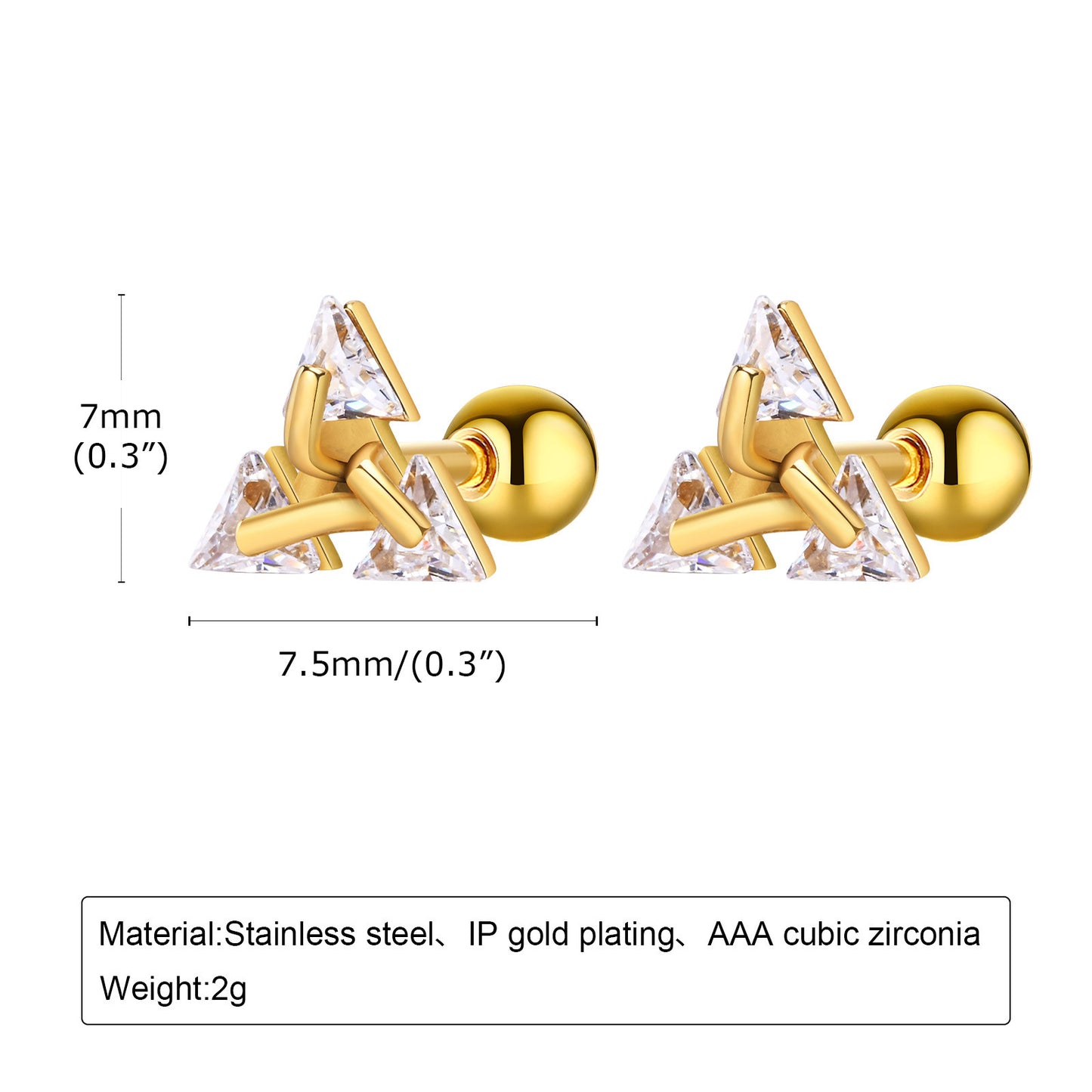 Planderful Mens Stainless Steel Zircon Triangle Earrings