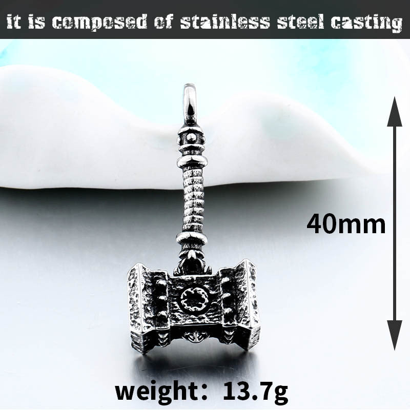 Titanium Steel Thor's Hammer Pendant for Men - Retro European and American Jewelry Wholesale