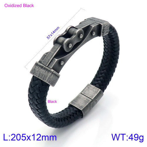 Planderful Men Punk Chain Leather Bracelet Stainless Steel