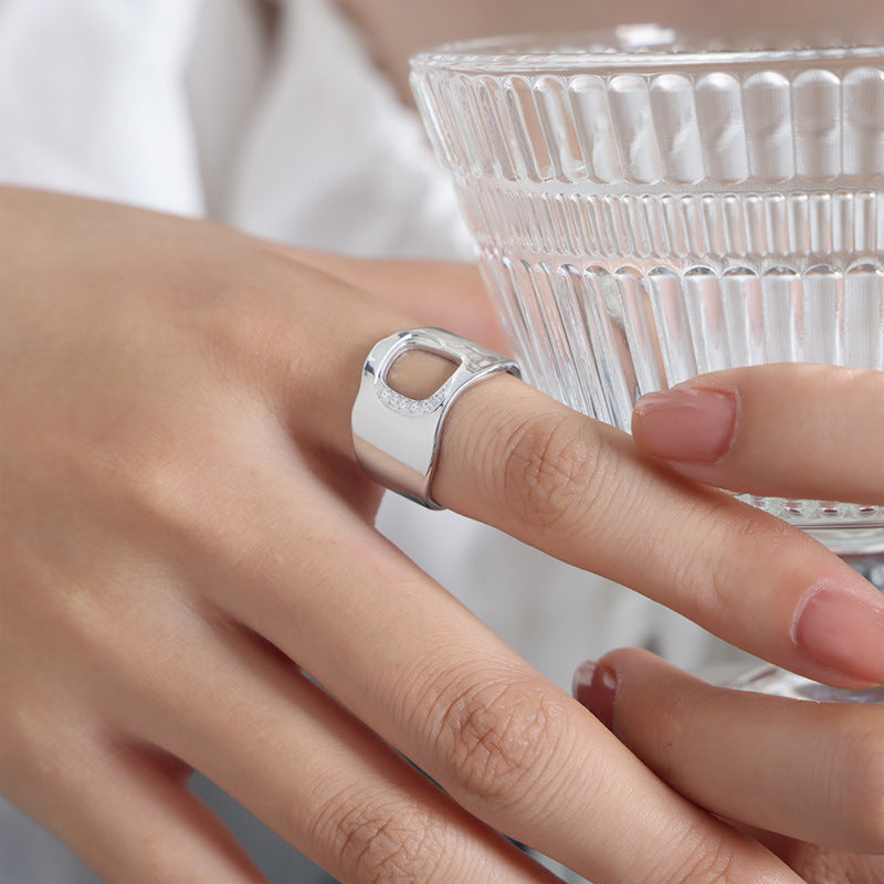 Elegant Hollow Zircon Gold-Plated Ring - Adjustable Titanium Steel Jewelry