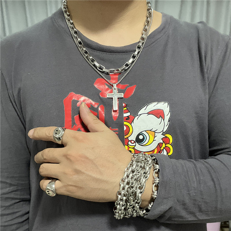 Personalized Titanium Steel Cross Pendant Necklace for Men - Trendy Retro Design