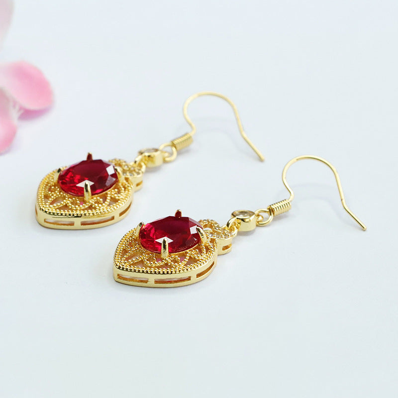Lab-Grown Ruby Heart Drop Earrings
