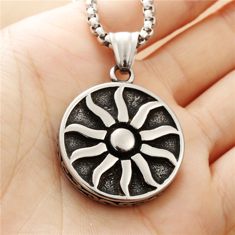Titanium Steel Sun Flame Round Pendant Necklace for Men - Retro Punk Style