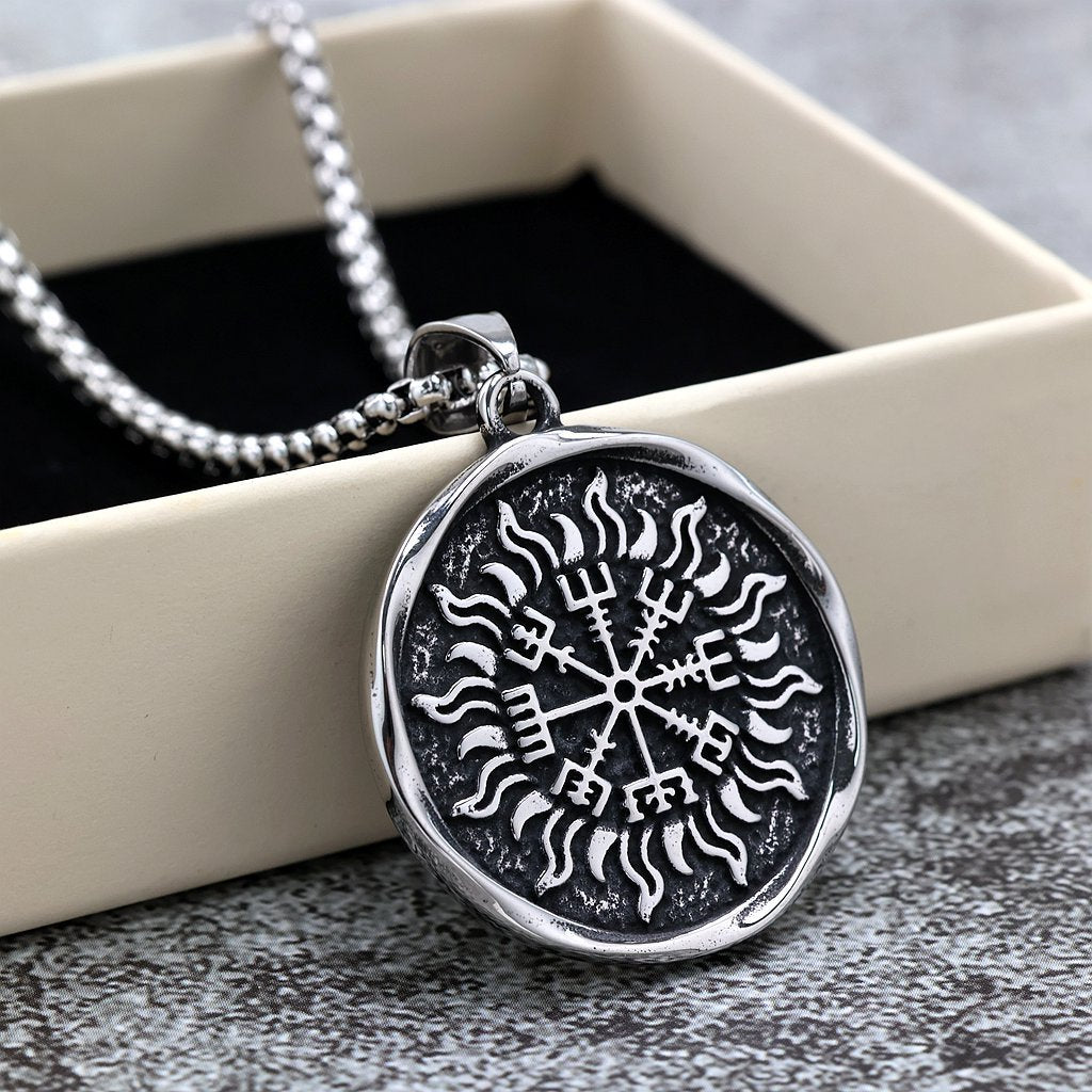 Vintage Viking Compass Stainless Steel Men's Pendant Necklace